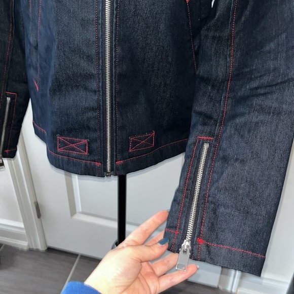 Simons NV Campaign Deep Denim Blue Women’s Jacket Red Contrast Stitching Y2K - Picture 6 of 9